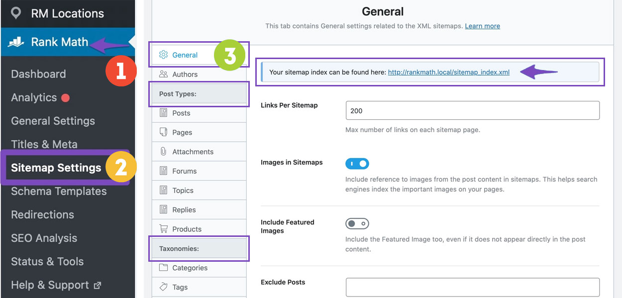 تنظیمات عمومی نقشه سایت با پلاگین Rank Math