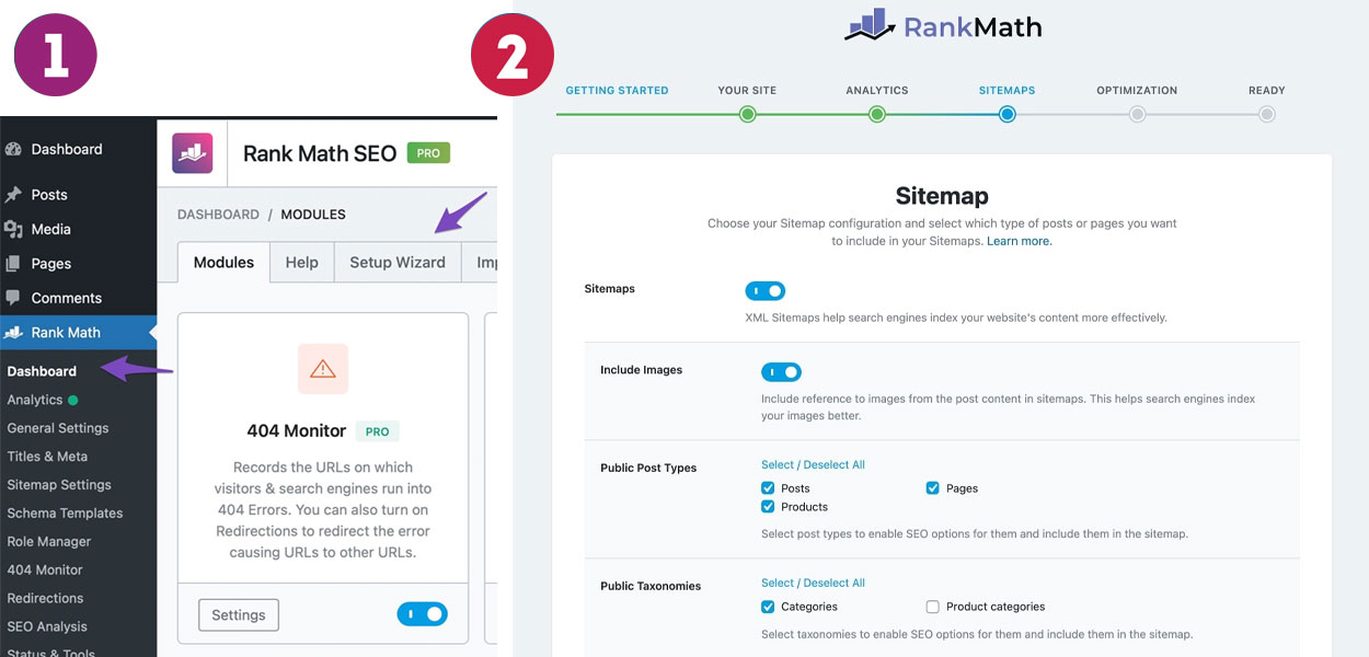 تنظیمات سریع نقشه سایت افزونه Rank Math